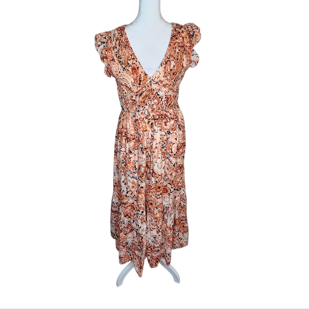 Anthropologie Peregrine Midi Dress Ruffle Sleeve Size Small